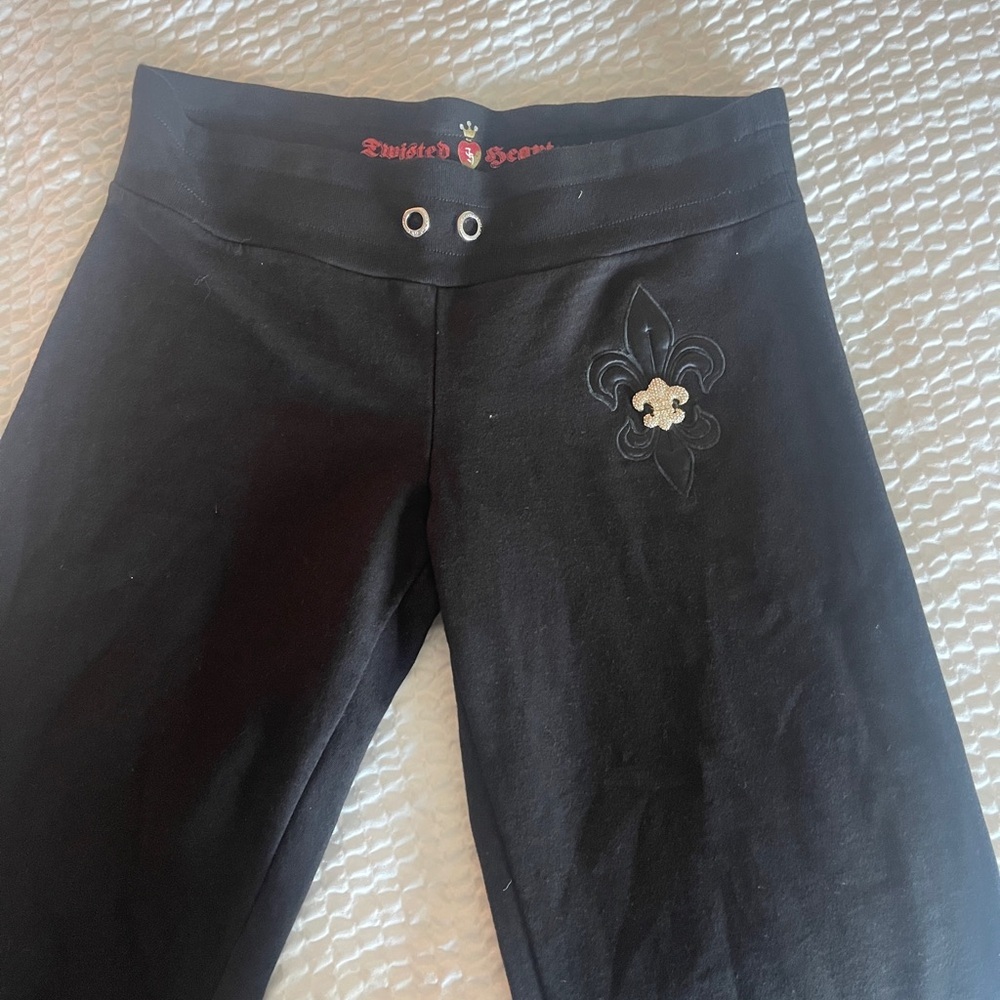 Twisted Heart Black Hoodie wideleg Pants track set bling embellishments M Y2K - Picture 14 of 17